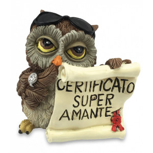 Statueta Funny Collection Bufnita - Certificat "Cel mai super Amant "