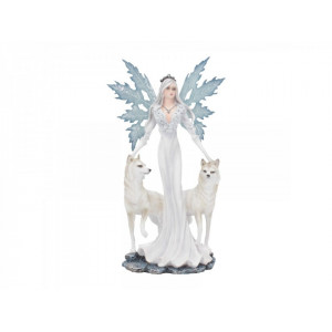 Statueta zana si lupi albi Aura 24 cm