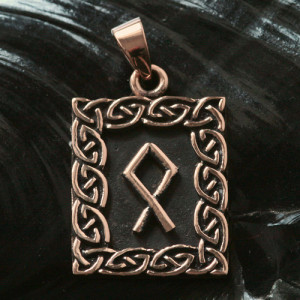 Pandantiv talisman din bronz cu runa Othala