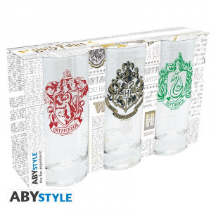Set trei pahare sticla licenta Harry Potter - Embleme