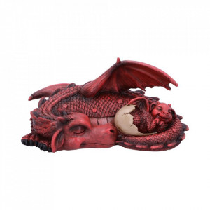 Statueta dragon cu pui Vise placute (rosu)