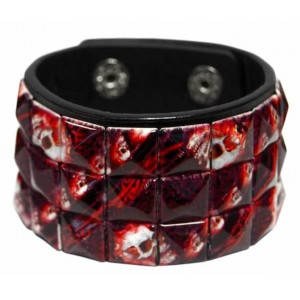 Bratara piele ecologica Burning Skulls 4x 23 cm