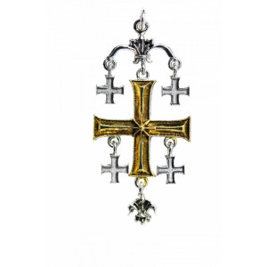 Pandantiv cu lantisor, Cavalerii templieri - Crucea din Ierusalim, placat cu argint, 5 cm