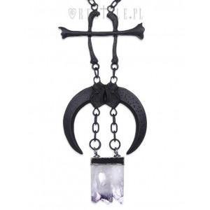 Pandantiv gotic cu cuart transparent Luna si Oase - negru