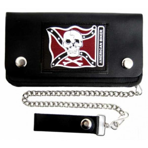 Portofel lung cu lant pt bikeri, piele naturala, American Biker 18.5 x 10 cm