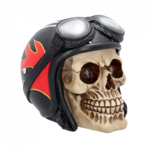 Statueta craniu cu casca motociclist Hell Fire 15 cm
