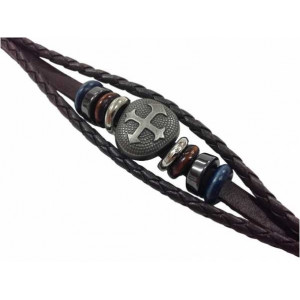 Bratara piele naturala maro Cruce Gotica 2.5 x 21 cm