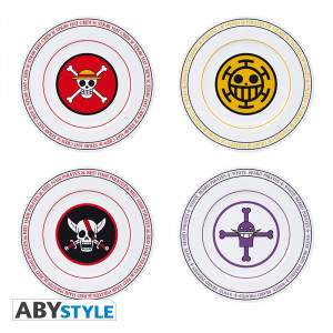 Set de 4 farfurii portelan - ONE PIECE - Emblemele piratilor