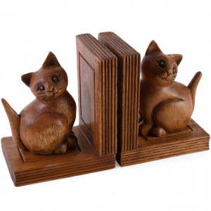 Suporturi de carti (bookends) sculptate in lemn Pisicute