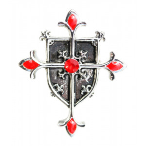 Pandantiv cu lantisor, Cavalerii templieri - Scut cu cruce, placat cu argint, 4 cm