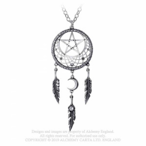 Pandantiv dreamcatcher cu semiluna si pentagrama Pagan