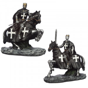 Statuetă Cavaler medieval negru pe cal 13cm