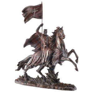 Statueta finisaj bronz Cavaler Templier calare