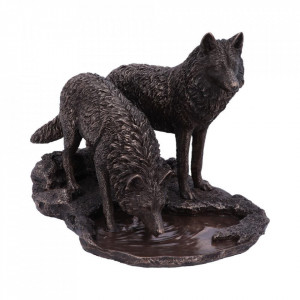 Statueta lupi finisaj bronz Razboinicii iernii - Lisa Parker 35 cm