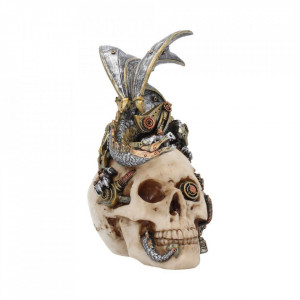 Statueta steampunk craniu cu dragon Aripi de otel 21 cm