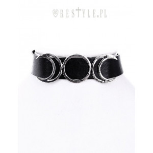 Choker gotic, piele ecologica cu elemente metalice, Luna Tripla