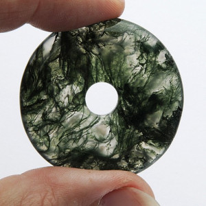 Pandantiv disc piatra semipretioasa Agata de muschi (Moss Agate), 4 cm