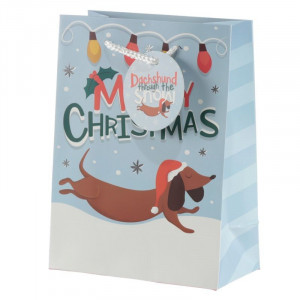 Punga cadou Craciun cu catel Dachshund Through The Snow - mediu