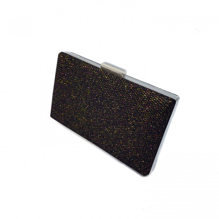 Clutch dreptunghiular cu insertii lurex, Tia accesorii, negru/auriu