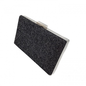 Clutch dreptunghiular cu insertii lurex, Tia accesorii, negru/argintiu