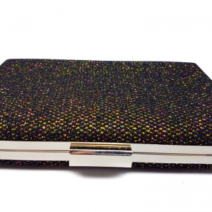 Clutch dreptunghiular cu insertii lurex, Tia accesorii, negru/auriu