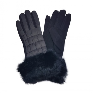 Manusi dama, cu aplicatie de fas si blana naturala, Tia Accesorii, marime universala, negru
