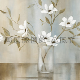 Tablou cu flori albe in vas transparent, inramat