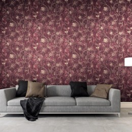 Tapet vinil cu aspect de frunze brodate