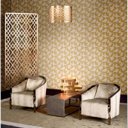 Tapet clasic cu design vegetal auriu, superlavabil