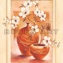 Tablou Flori albe in vase de lut I inramat
