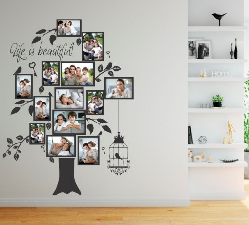 Arborele familiei - sticker perete cu rame foto din autocolant