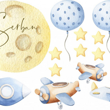 Sticker pentru copii personalizat - Lumea spatiala color