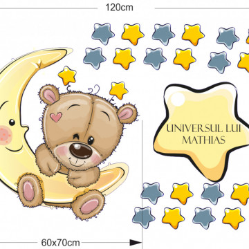 Sticker perete copii - Ursulet cu nume personalizat 2