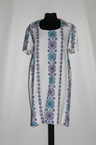 Rochie vintage print popular stilizat roz si bleu anii '60