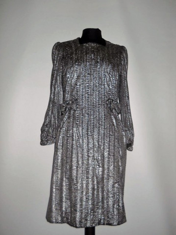 Rochie de ocazie print pictat argintiu anii '60