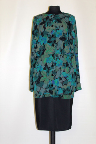 Rochie retro cu jacheta suprapusa print floral verde anii '80