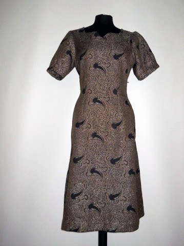 Rochie vintage din brocat maro model paisley anii '60