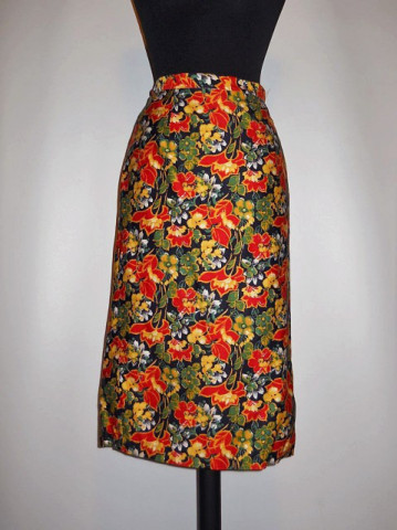 Fusta vintage print floral portocaliu anii '60