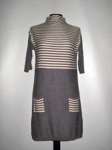 Rochie vintage din tricot gri cu dungi anii '70