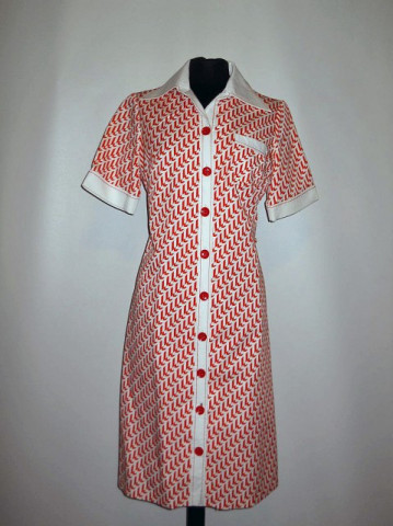 Rochie print grafic alb si rosu anii '70