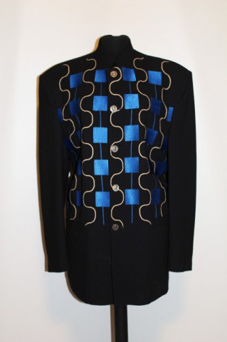 Jacheta retro broderie albastra anii '80