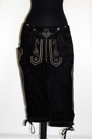 Pantaloni tirolezi din piele intoarsa neagra anii '80