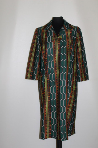 Rochie vintage print geometric pe fond verde anii 70