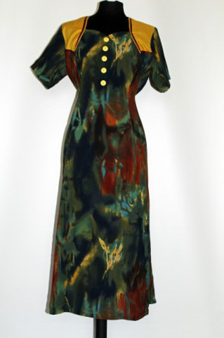 Rochie retro print abstract verde anii '80