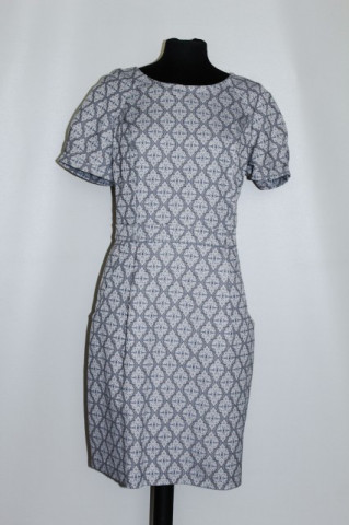 Rochie din jacquard albastru petrol si gri repro anii '50