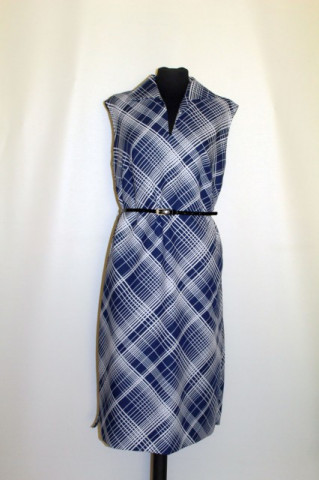 Rochie vintage carouri alb cu bleumarin anii 70