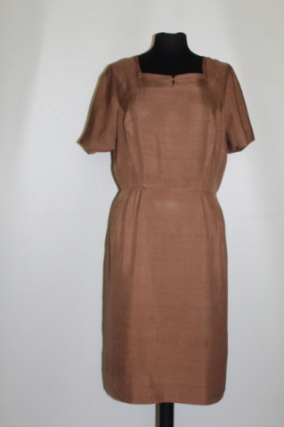 Rochie vintage din mătase naturală maro anii '50