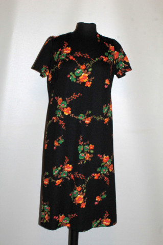 Rochie vintage flori portocalii și verzi anii 60-70