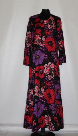 Rochie vintage maxi flori uriașe roșii și violet anii 70