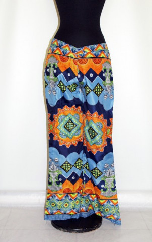 Pantaloni hippie print psihedelic portocaliu cu albastru anii '70